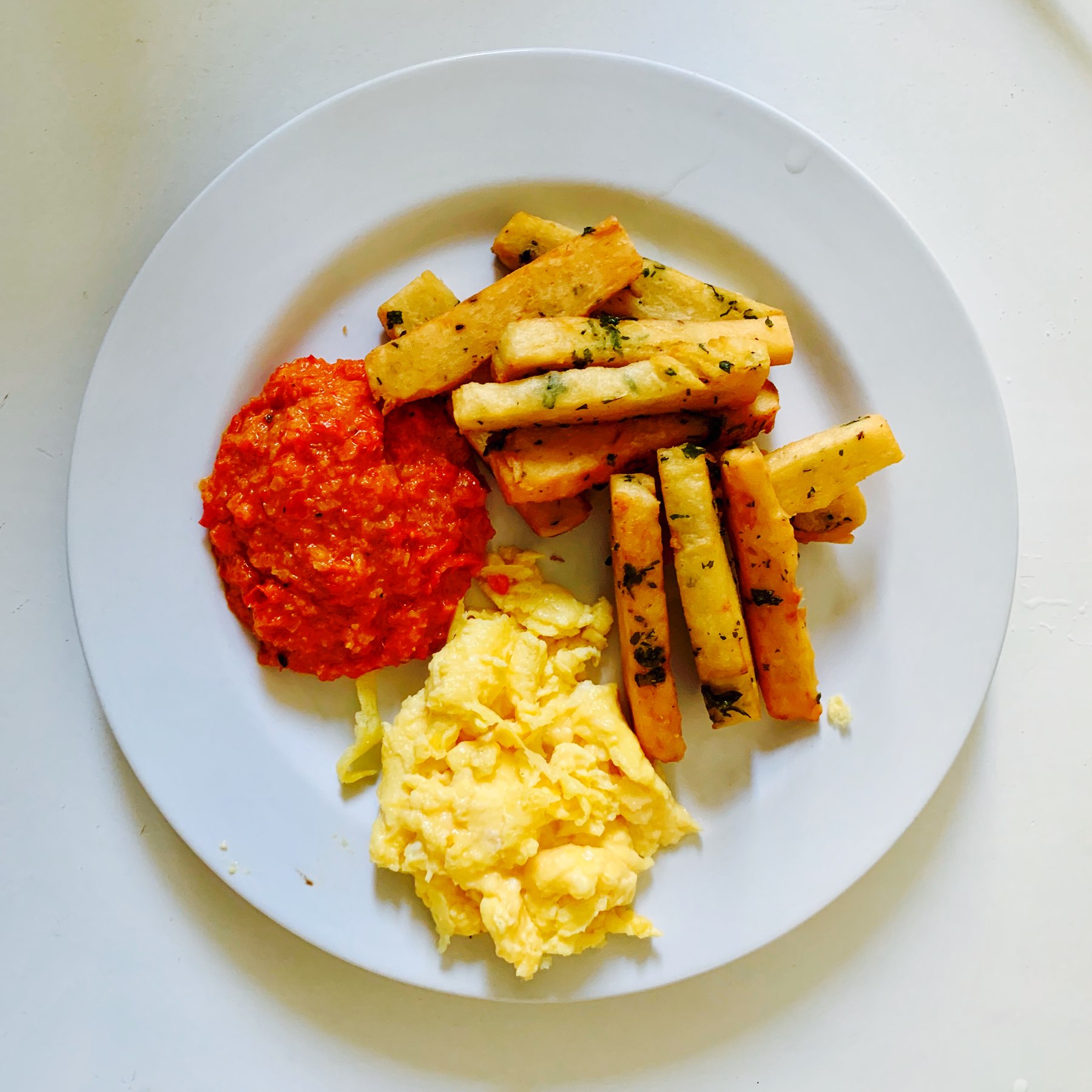chickpea chips and scrambled egg
