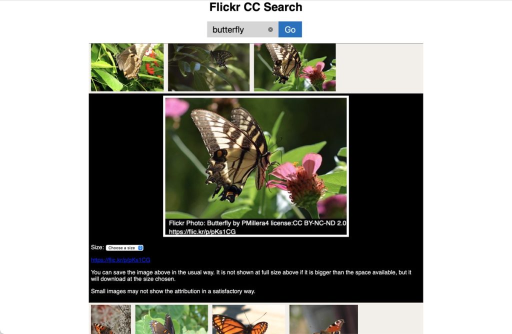 screenshot of fcc webpage. A flickr search for the classroom.