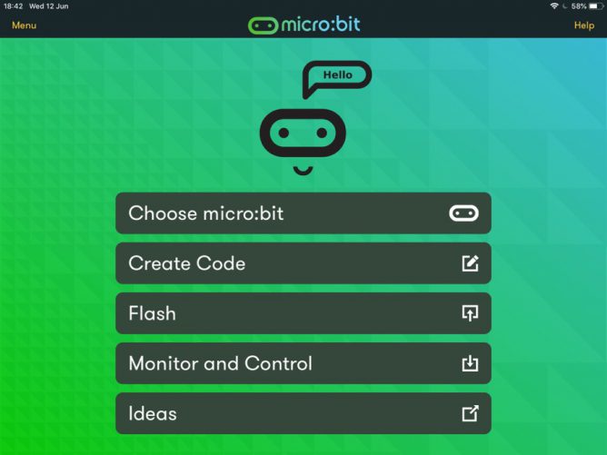 Screenshot of microbit app