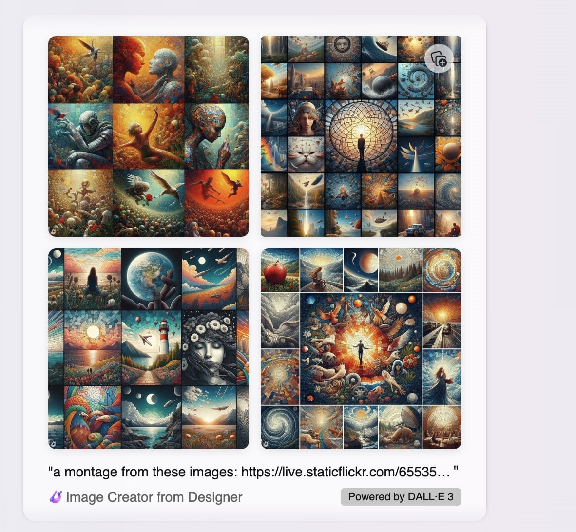 A screenshot of 4 images generated by bing, not what was asked for.