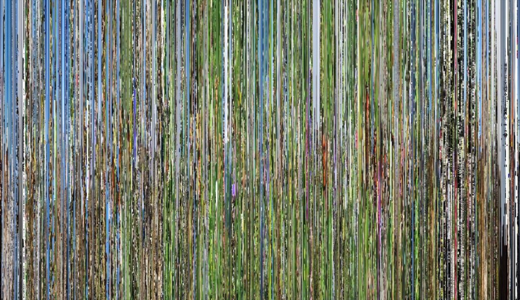 Abstract vertical striped pattern in green, brown, blue, and other colors